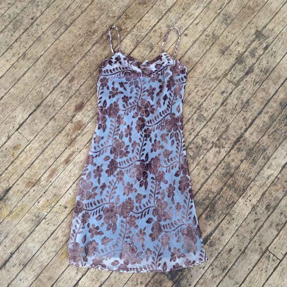 Vintage Y2K Velvet Floral Slip Dress - Picture 1 of 5